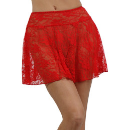 Jupe dentelle rouge volant