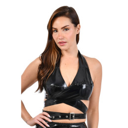 Top vinyle noir croisé taille